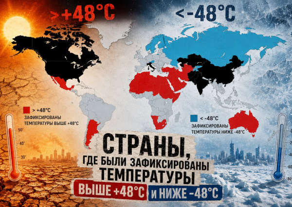 Где на Земле бывало и +48, и −48: список стран с экстремальным климатом