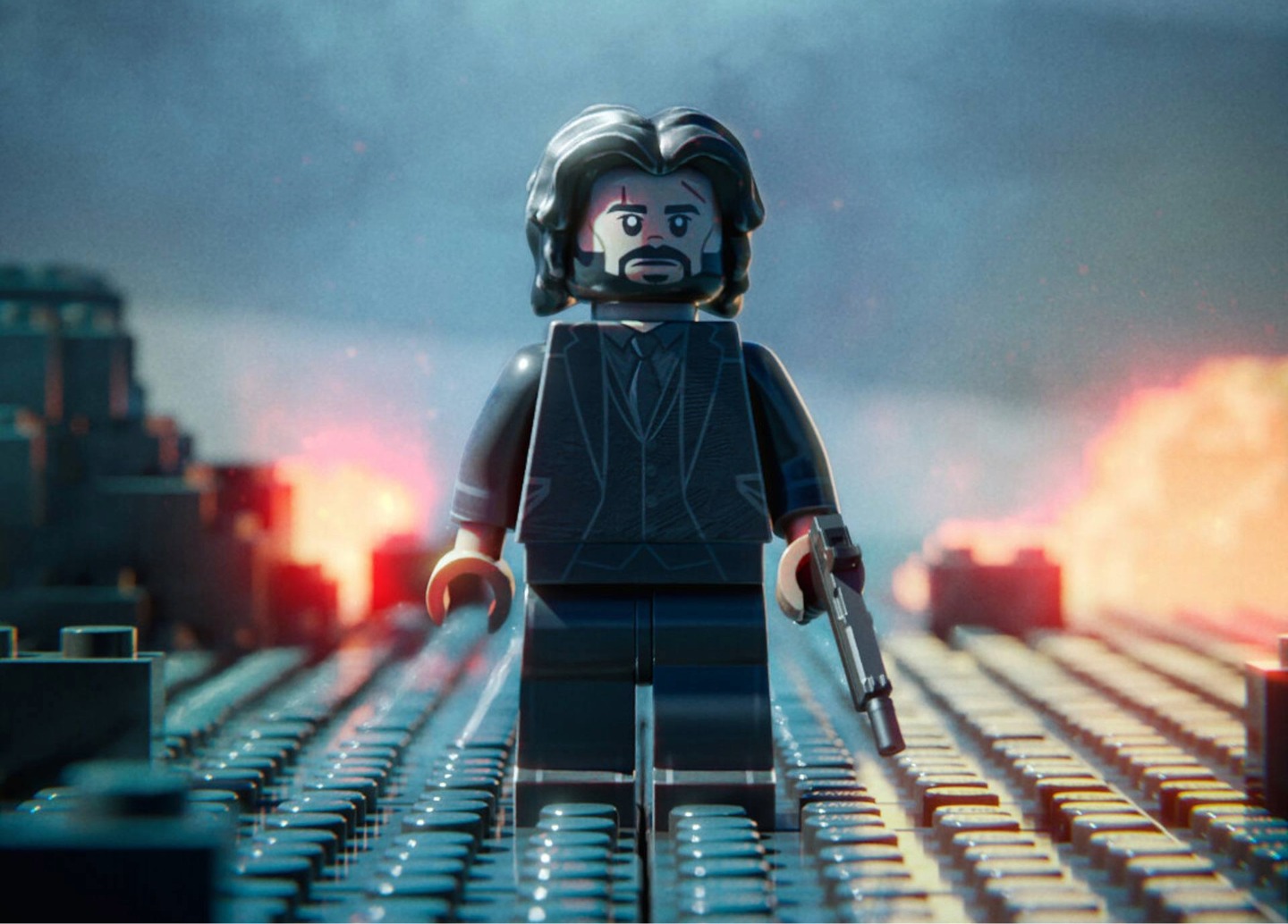 Киану Ривз в виде фигурки LEGO. В кадре фильма