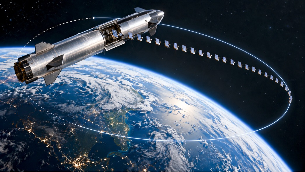 Starship на орбите Земли выпускает спутники Starlink V3