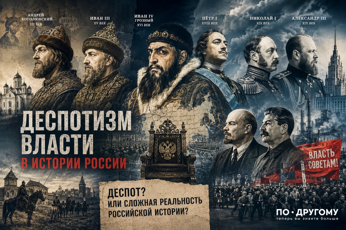 Правители России от Ивана Грозного до Сталина на фоне символов Российской империи